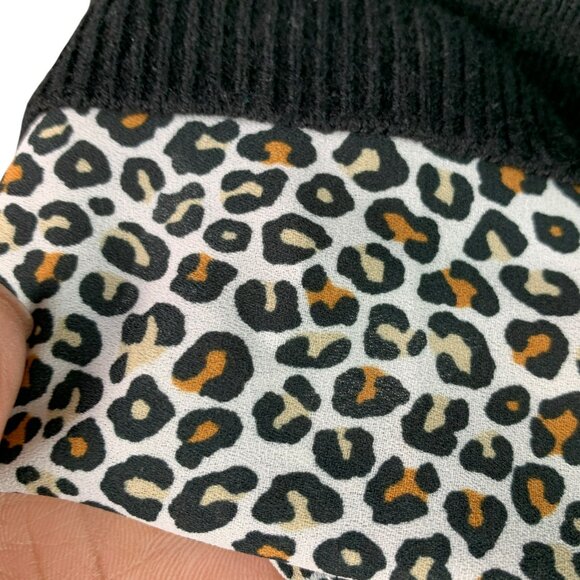 🟣🟣🟣 REITMANS Women's Size Small Black Trendy Zip Shoulder Cheetah Hem Sweater - Picture 7 of 10